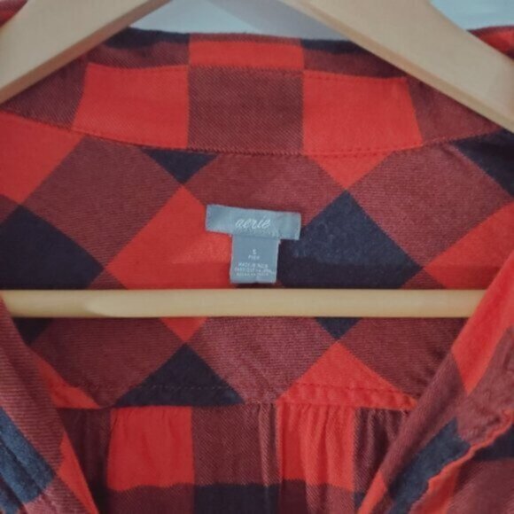 Aerie Soft Red + Black Plaid Cotton Shirt- S - Picture 15 of 16